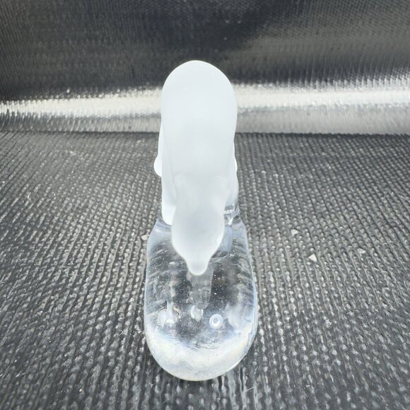 Vintage 1980s Clear Frosted Glass Bear on a Wave Figurine Small Glass Decor VTG - Picture 8 of 8